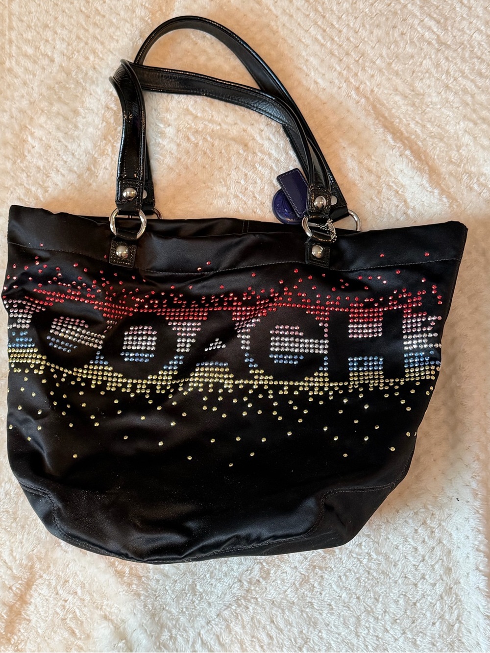 Coach Limited Edition- multi color rhinestone, black sateen tote